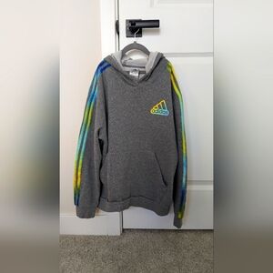 Gray Adidas Hoodie with Colorful Stripes!